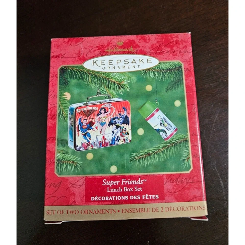 Super Friends Lunch Box - Hallmark Ornament Set - Lunch Box and Thermos - 2000